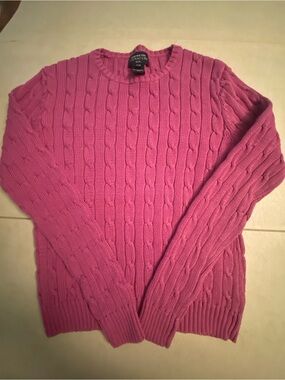 Jones New York Cable Knit Crewneck Sweater - Hot Pink